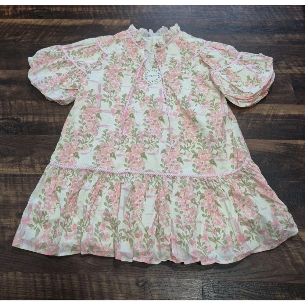 Umgee Darling Floral Print Midi Dress Split Ruffle Neckline XL  New